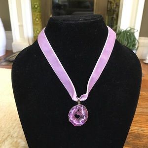 Druzy Quartz/lavender velvet choker